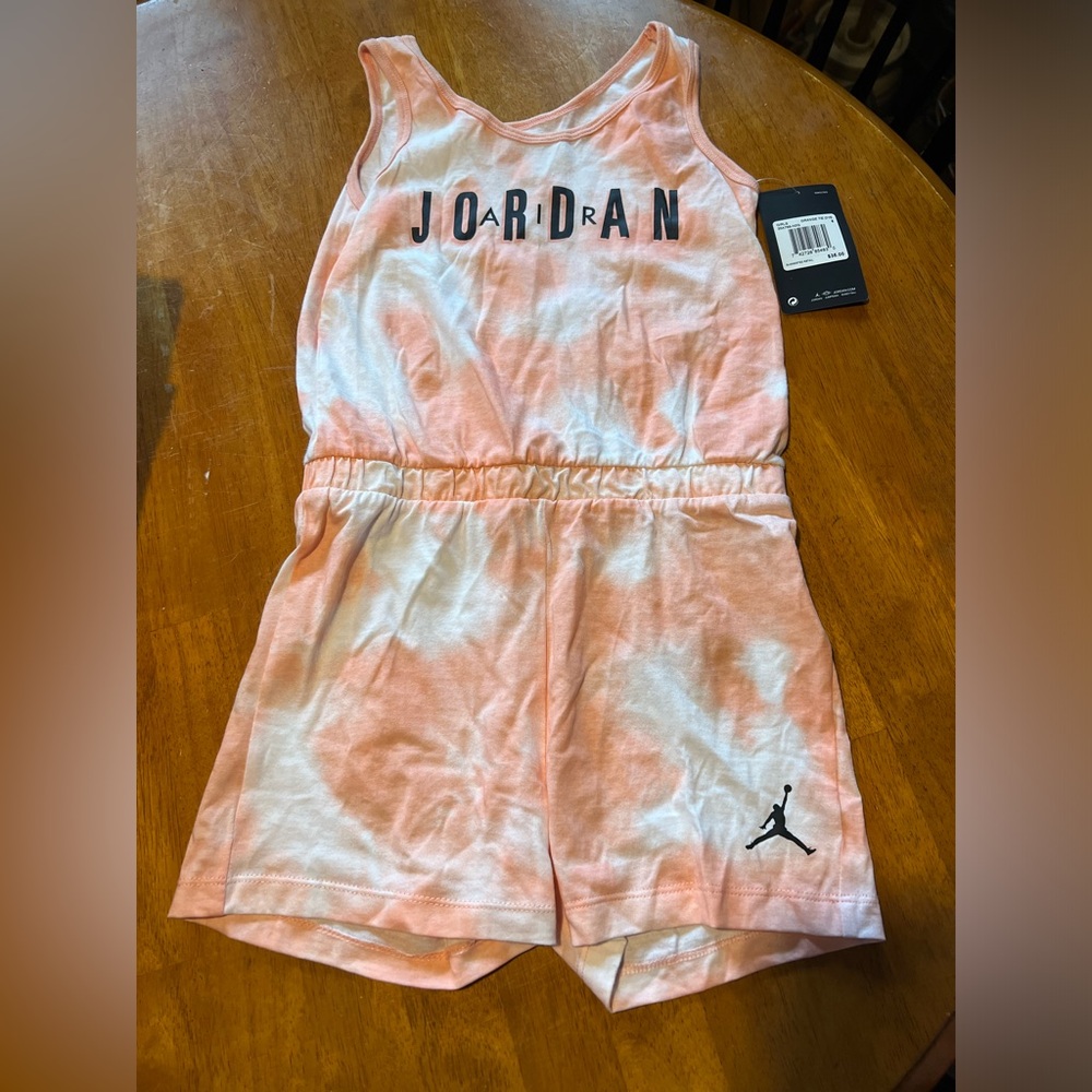 💛Girls pink Tye dye JORDAN sleeveless romper size youth medium NWT